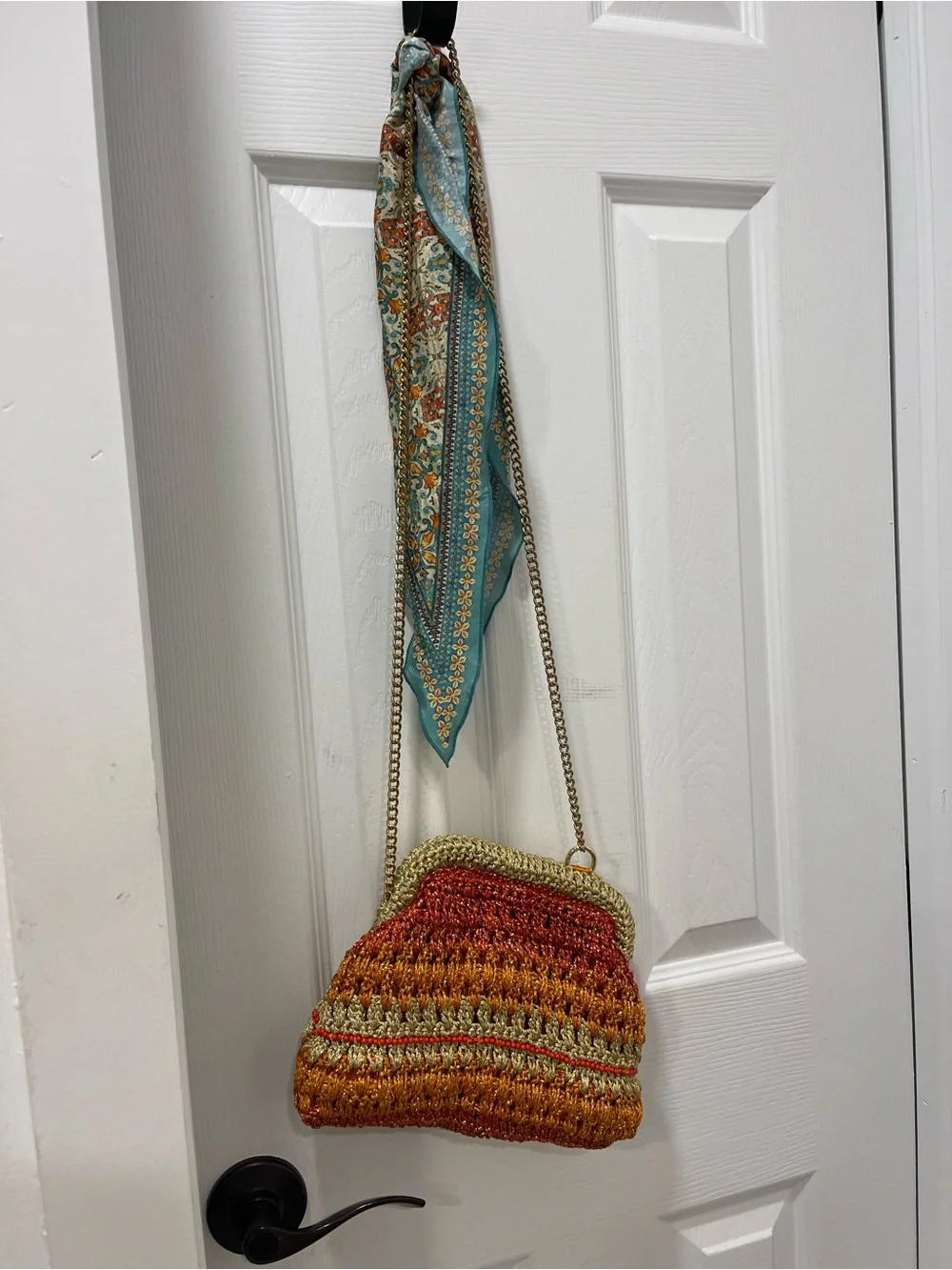 Free People Crocheted Crossbody Bag in Red, Orange, Tan - Picture 5 of 12